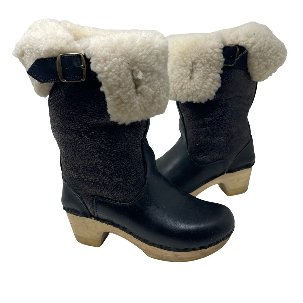 No.6 store Black Brown Shearling clog boots sz 36 US 6